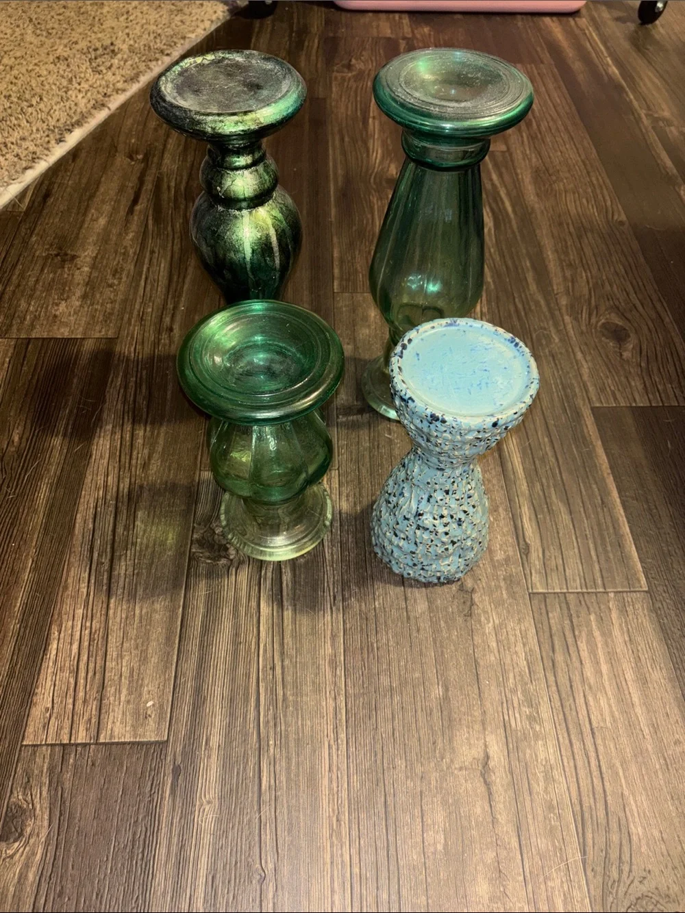 Pier 1 Green and Light Blue Assorted Candle Holders - Set of 4